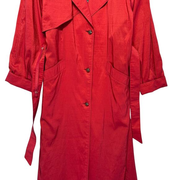 London Fog Long Belted Trench Coat Vintage Women's Sz 8 Red 80s Outdoors Vibrant - Picture 5 of 6